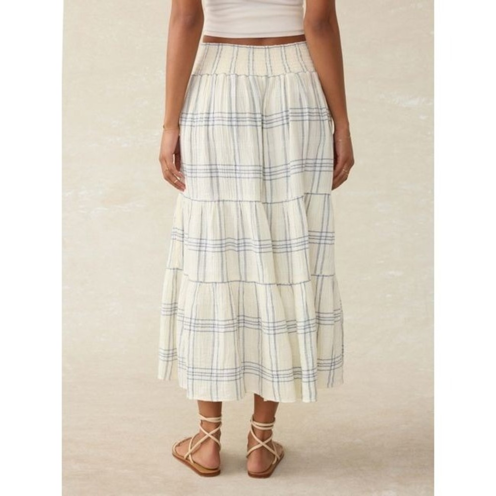 Faherty Women Small Dune Organic Cotton Gauze Woodstock Skirt Ivory Blue Plaid - Picture 4 of 12